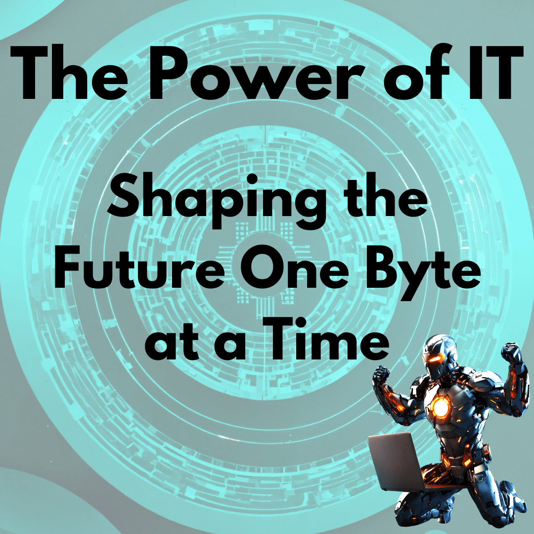 Information Technology depicted by a robotic like iron man in front of a laptop