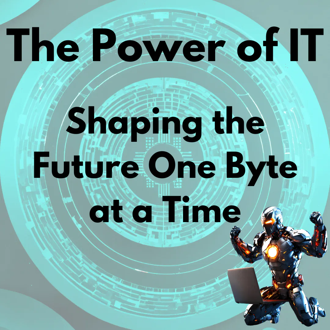 Information Technology depicted by a robotic like iron man in front of a laptop